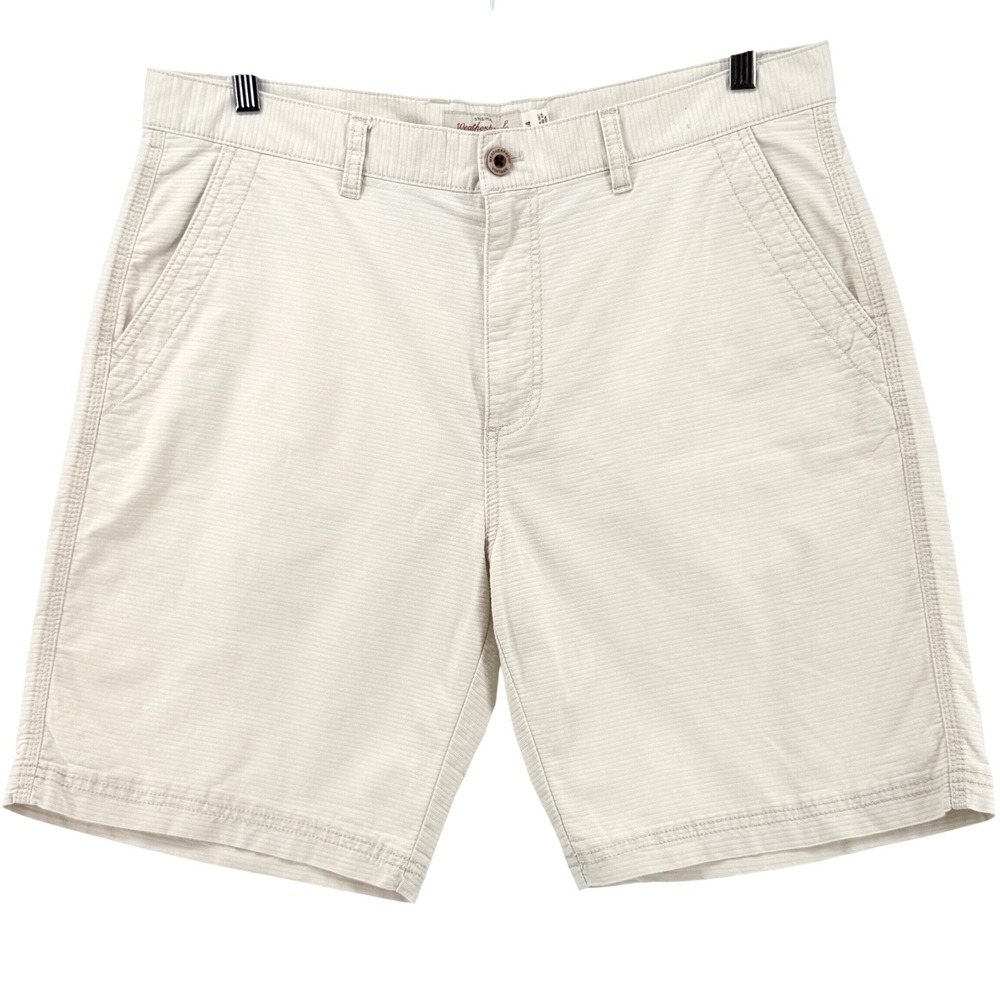 Weatherproof Vintage Shorts Mens 34 Light Cream Flat Front Micro Stripe Stretch